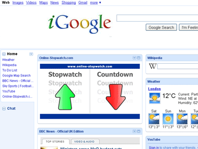 iGoogle Stopwatch Countdown Gadget