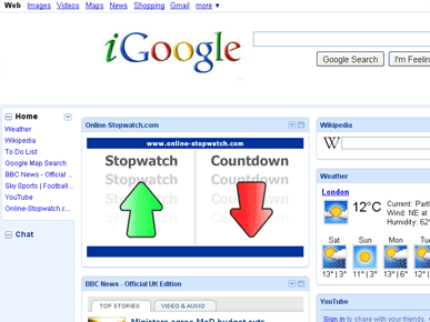 iGoogle Stopwatch Countdown Gadget